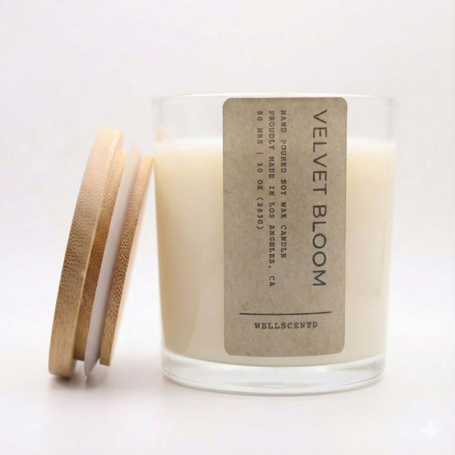 Candle with a label on a white background