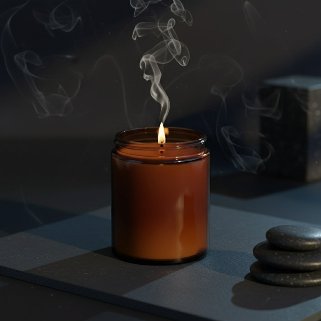 Candle with smoke on a dark surface