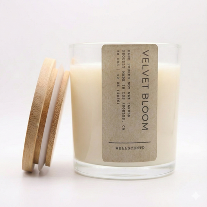 Candle with a label on a white background