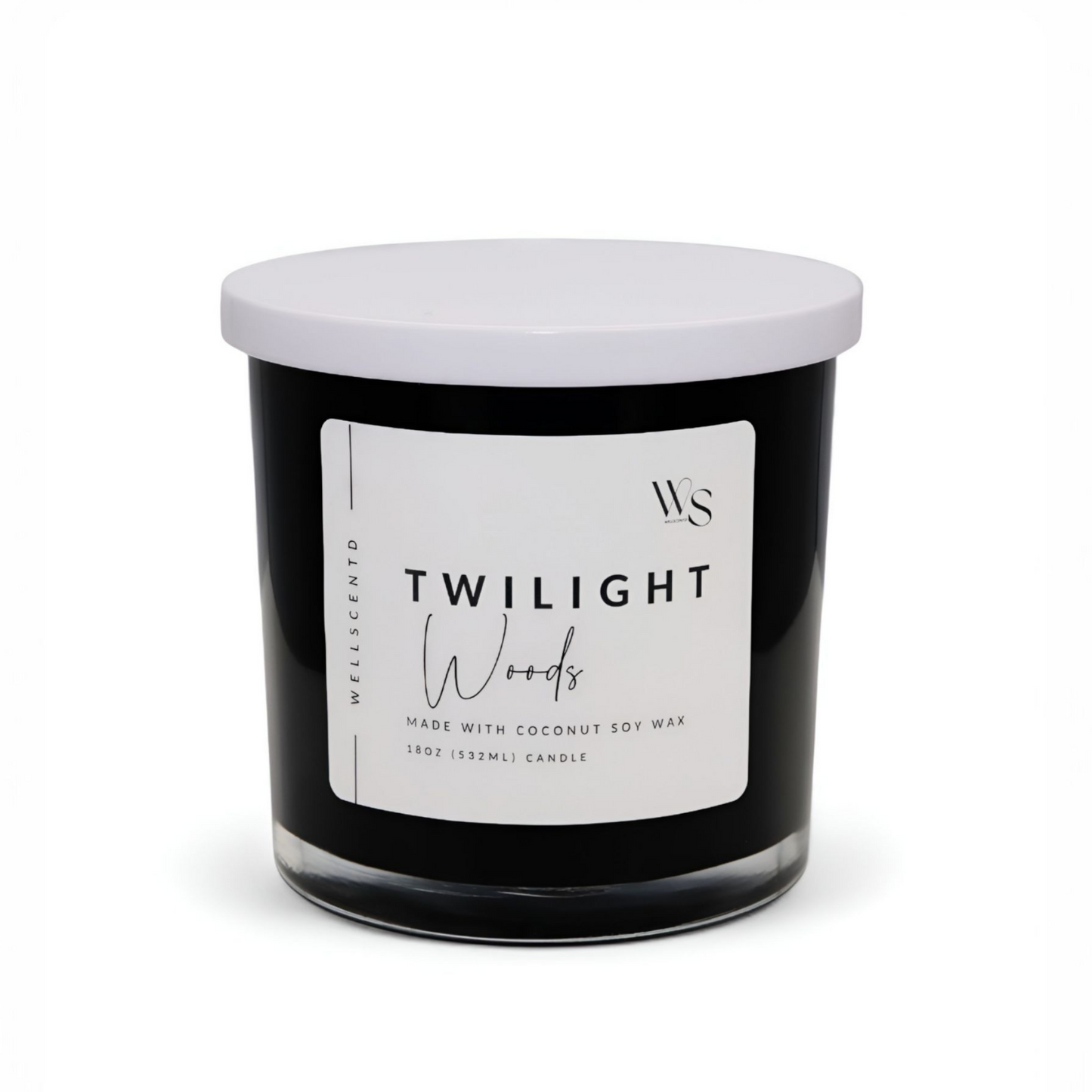 Black candle with a white lid on a white background