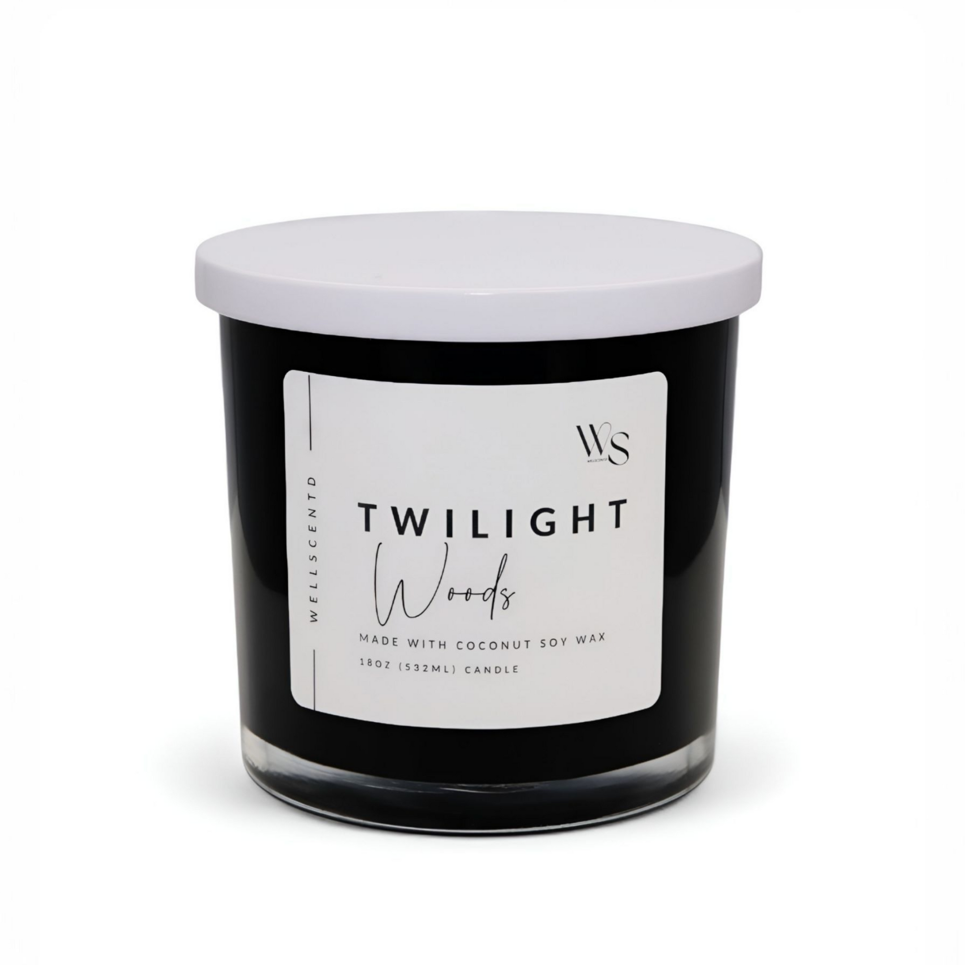 Black candle with a white lid on a white background