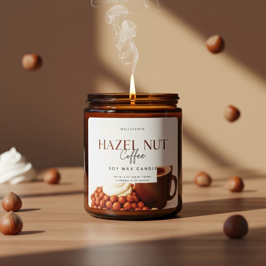 Wellscentd Hazelnut Coffee soy wax candle with nutty, creamy fragrance and warm roasted hazelnut aroma