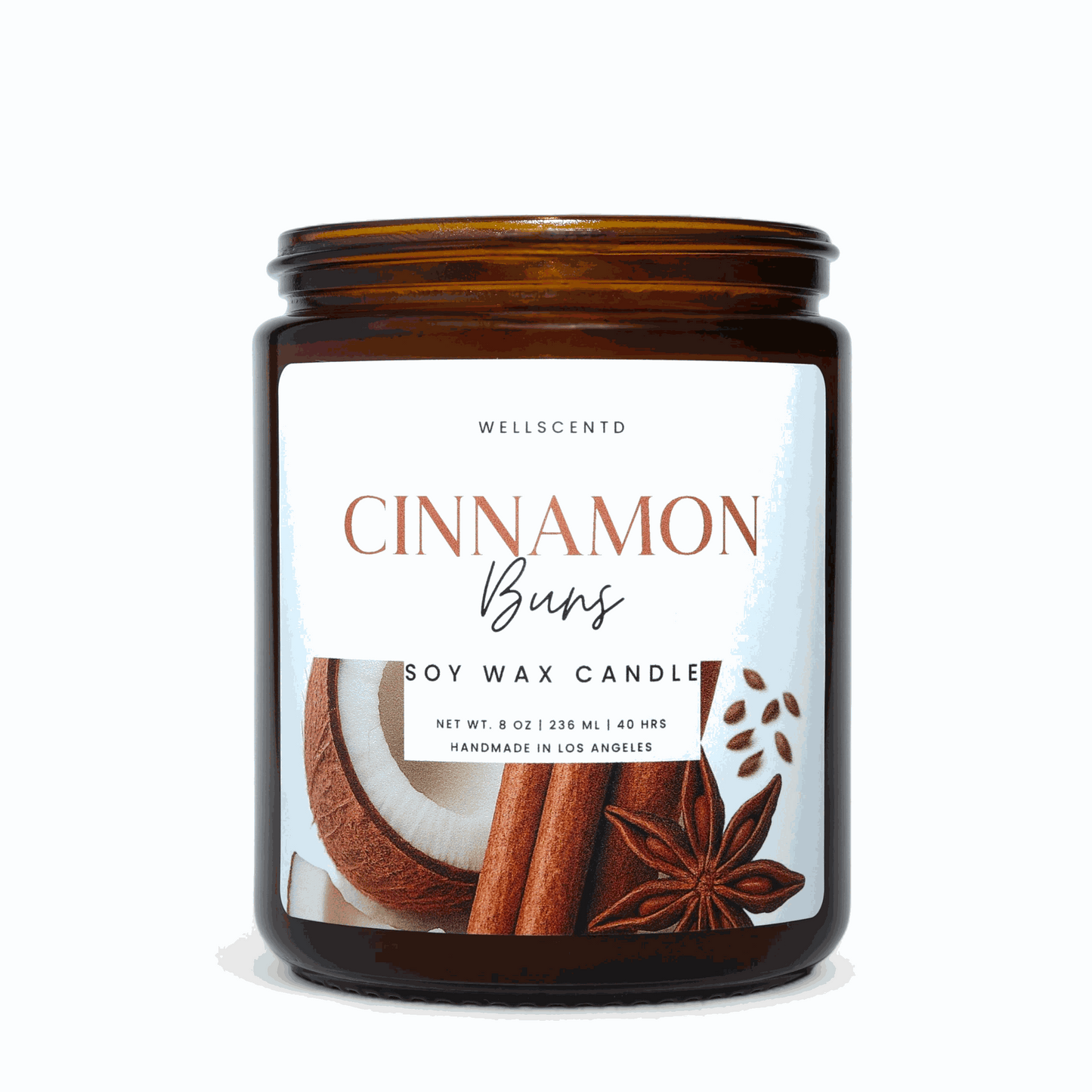 Wellscentd Cinnamon Buns soy wax candle with warm cinnamon and vanilla scent